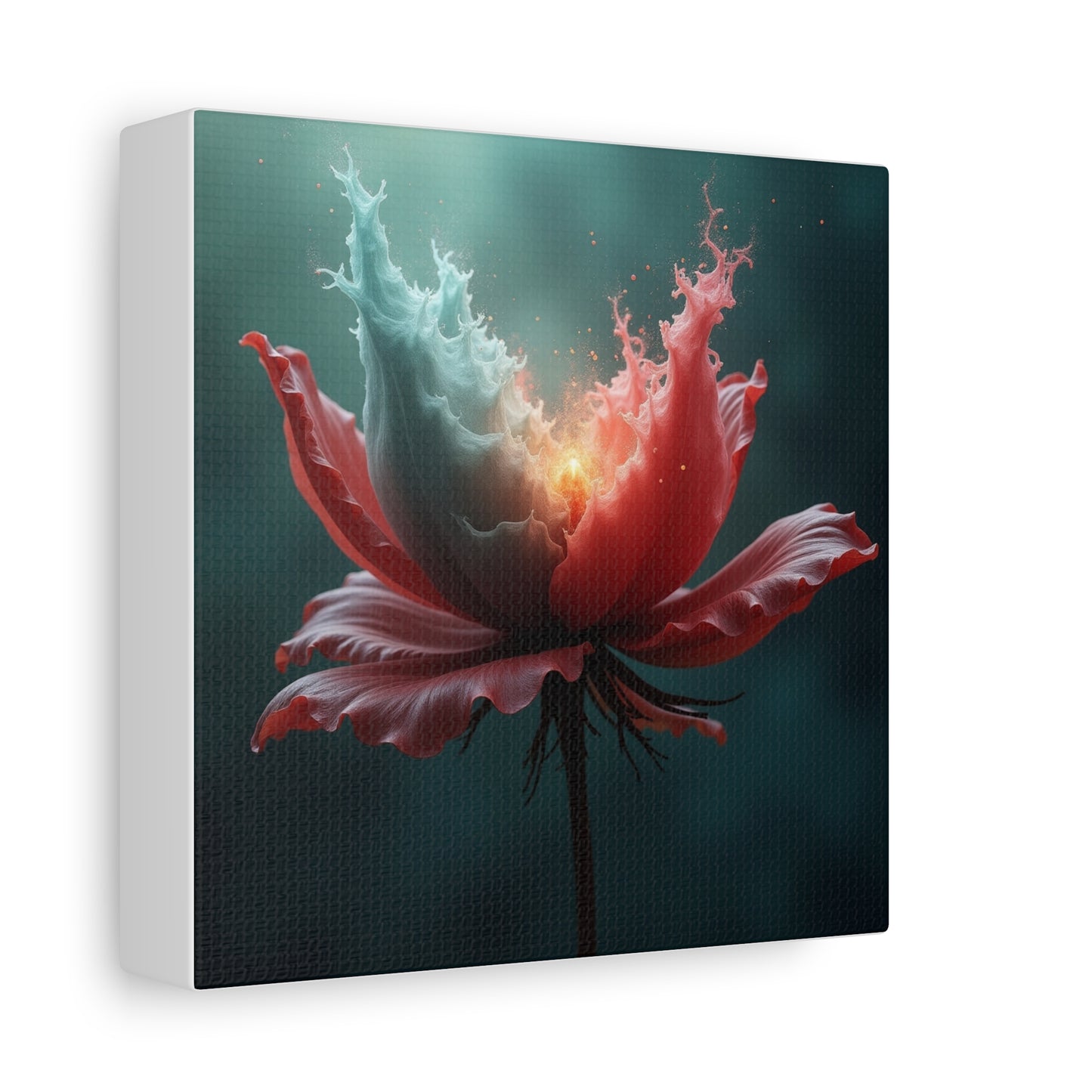 Surreal Bloom Canvas Art — Fiery Red & Teal Flower Matte Stretched Print
