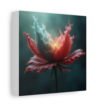 Surreal Bloom Canvas Art — Fiery Red & Teal Flower Matte Stretched Print