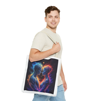 Cosmic Lovers Tote Bag — Neon Fire & Ice Couple Art AOP Tote
