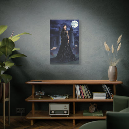 Gothic Moonlit Woman Matte Canvas Print — Dark Castle Wall Art