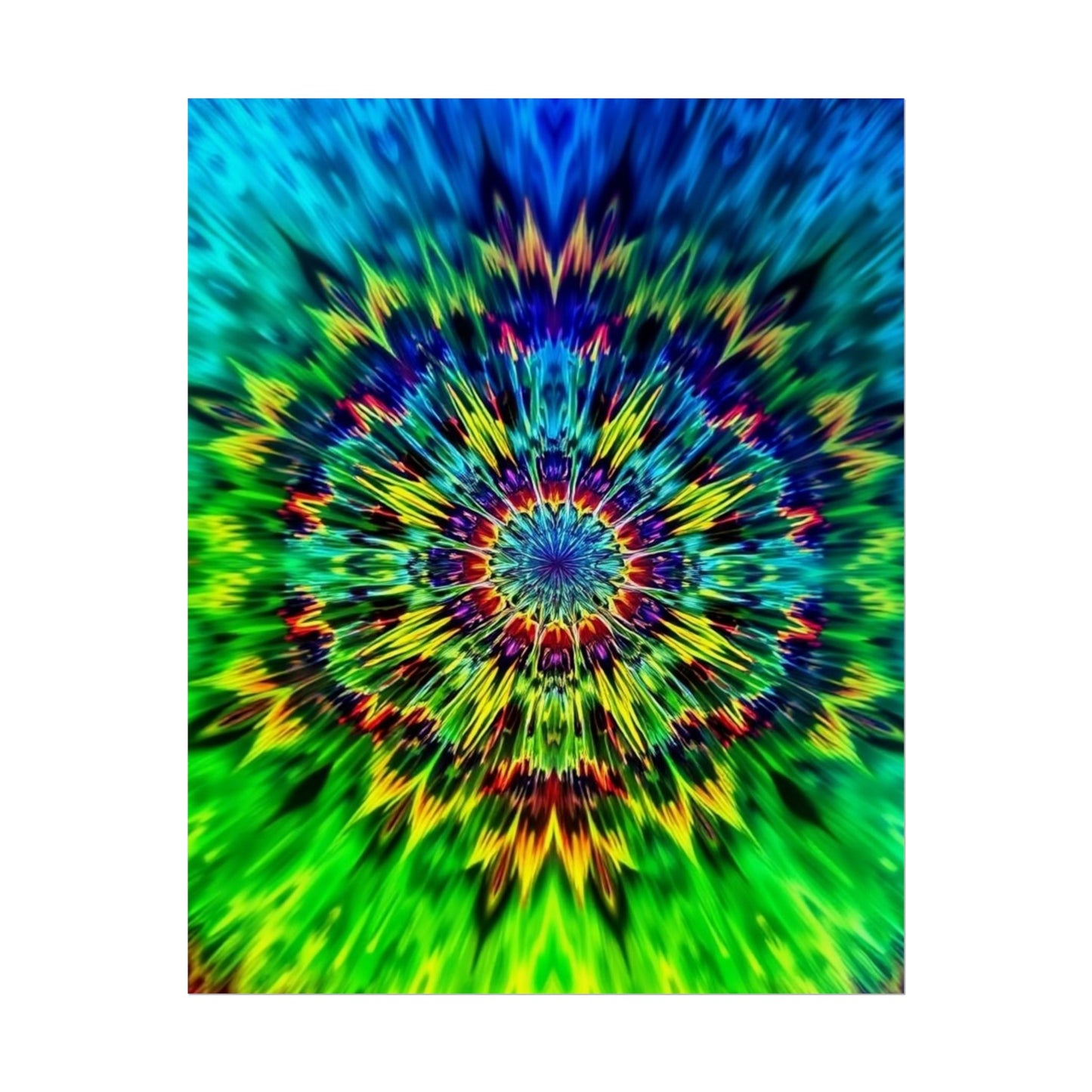 Psychedelic Mandala Rolled Poster — Vivid Blue Green Kaleidoscope Wall Art