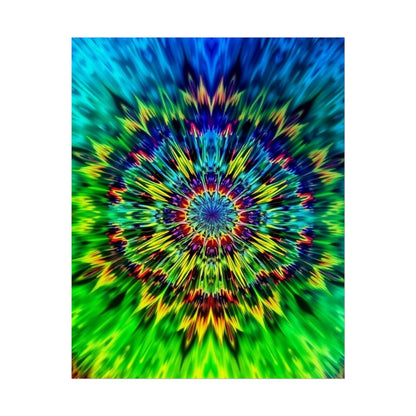 Psychedelic Mandala Rolled Poster — Vivid Blue Green Kaleidoscope Wall Art