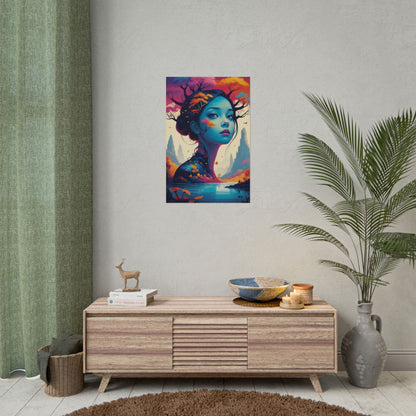 Surreal Blue Goddess Rolled Poster — Fantasy Landscape Art Print