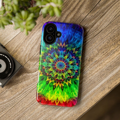 Funda resistente para teléfono con diseño de mandala psicodélico: protección vibrante con efecto tie-dye