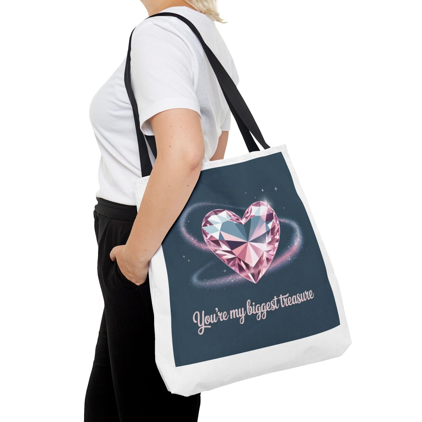 Heart Gem Tote Bag — "You're My Biggest Treasure" Romantic Gemstone Tote