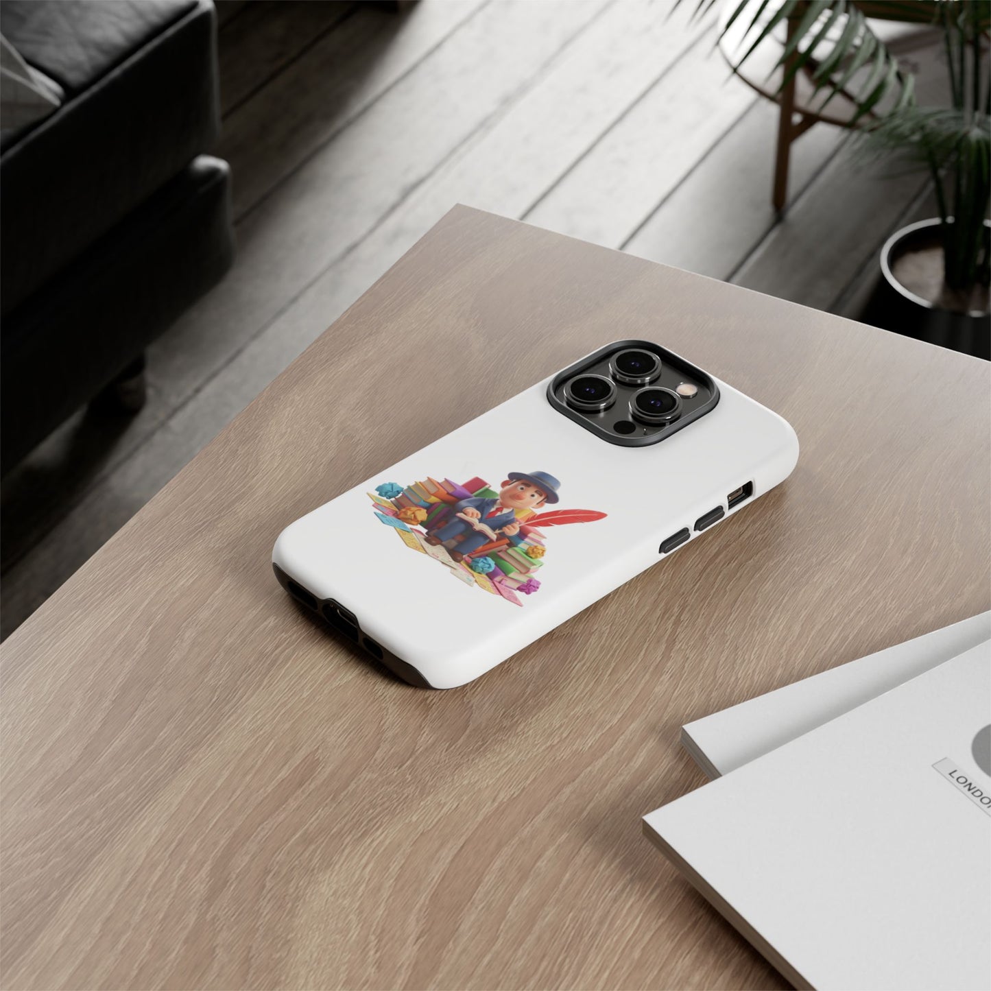 iPhone Phone Case — Cute Writer Sitting on Books with Feather Pen