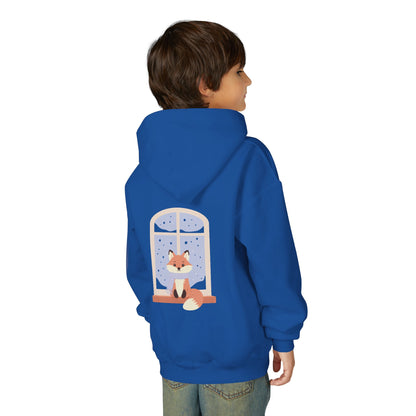 Youth Fox Winter Hoodie - Cute Fox at Window Kids Sweatshirt