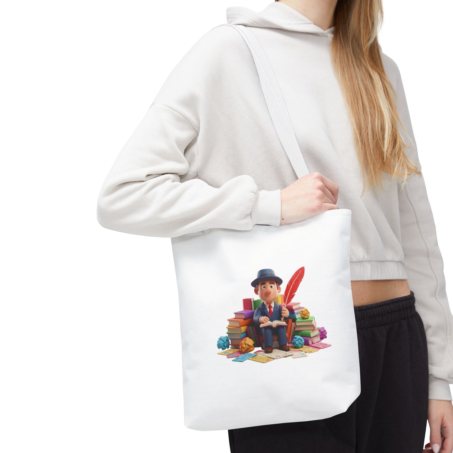 Tote — Cute Bookworm Writer Illustration Tote Bag