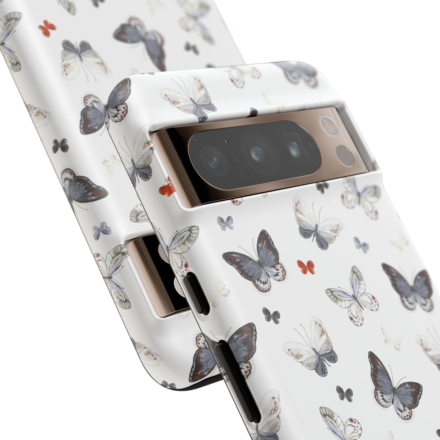 Google Butterfly Pattern Tough Phone Case — White Floral Protective Cover