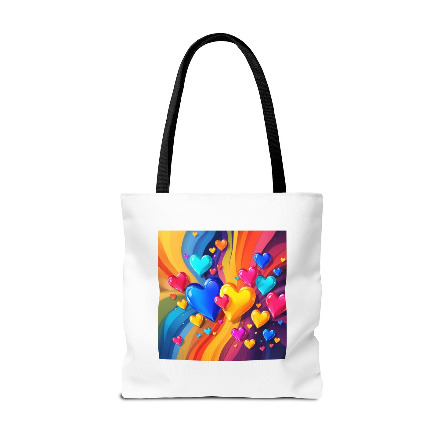 Colorful Heart Burst Tote Bag — Rainbow Love All-Over Print