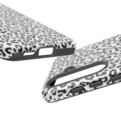 Samsung Leopard Print Tough Phone Case – Black & White Animal Pattern Protective Cover