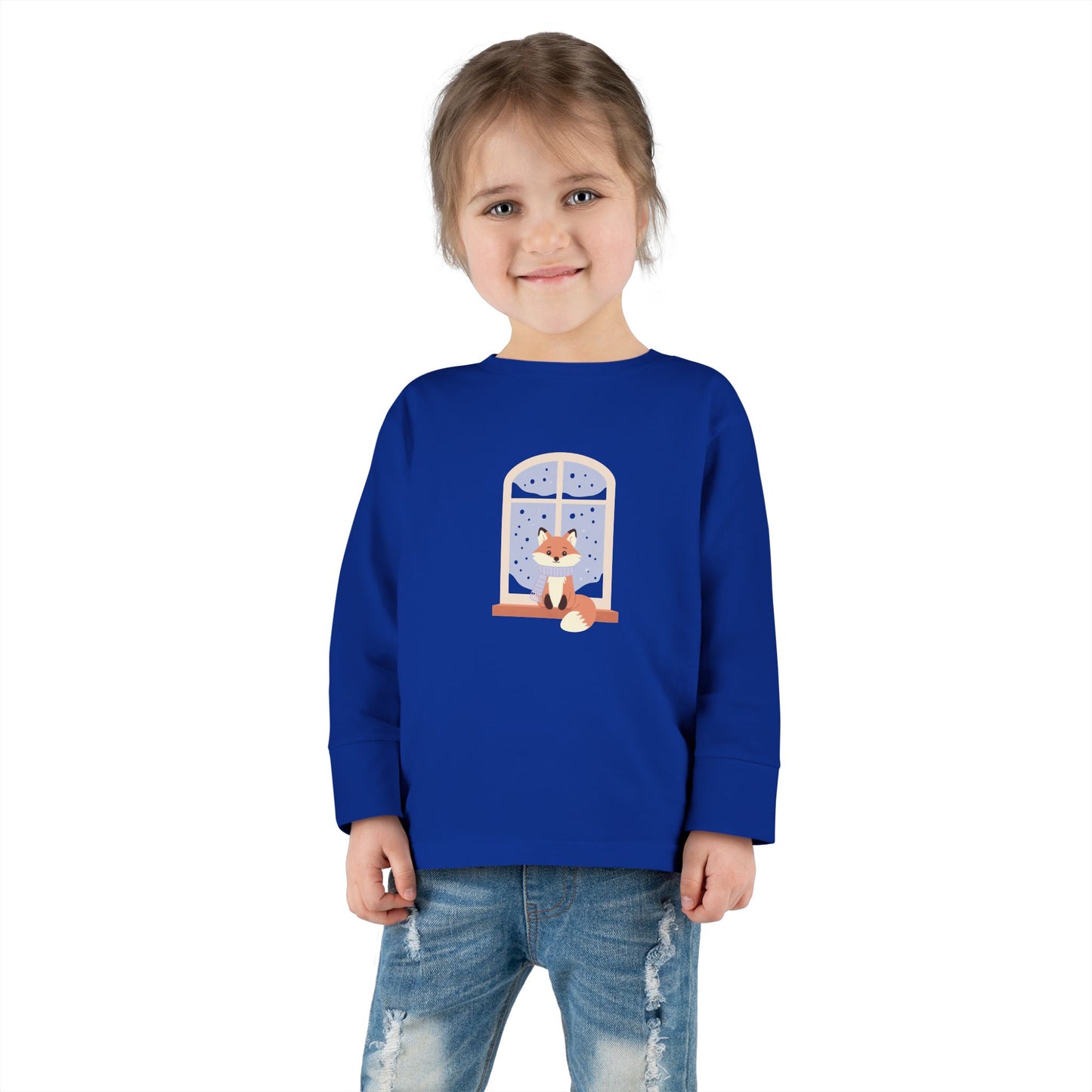 Toddler Long Sleeve Tee — Cozy Fox by Window Winter Sleepy Nursery Shirt