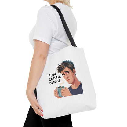 Coffee Lover Tote Bag — "First Coffee, Please" Morning Humor Tote