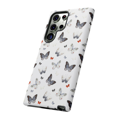 Funda para Samsung con diseño de mariposas: elegante funda protectora monocromática con detalles en rojo