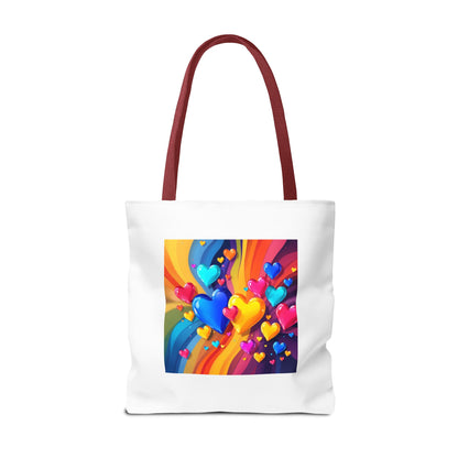 Colorful Heart Burst Tote Bag — Rainbow Love All-Over Print