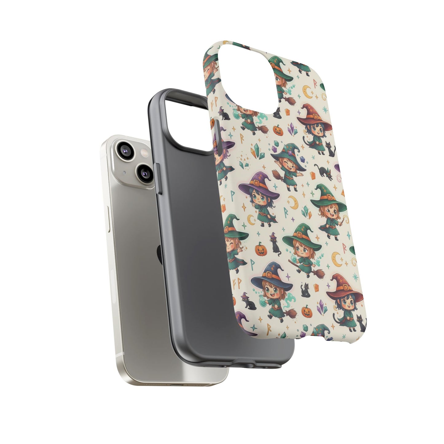 Niedliche iPhone-Handyhülle mit Hexenmuster – Halloween-Kawaii-iPhone-Hülle