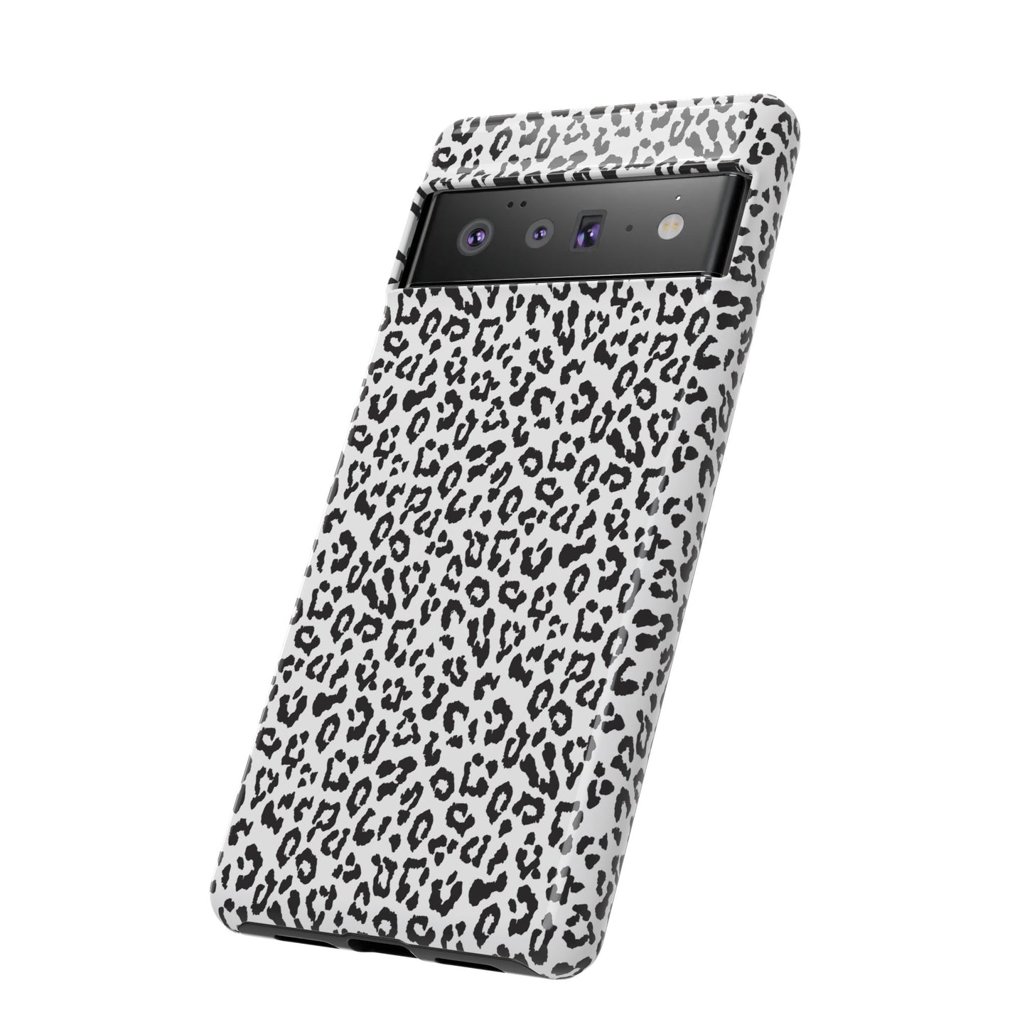 Funda para teléfono con estampado de leopardo de Google: resistente, en blanco y negro