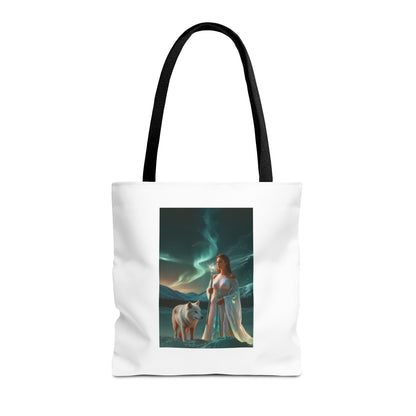 Tragetasche – Mystische Frau mit Wolf Aurora Art Tote