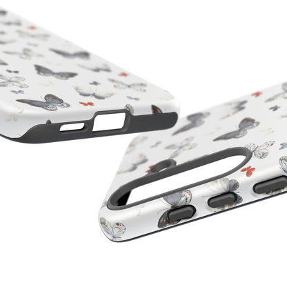 Funda para Samsung con diseño de mariposas: elegante funda protectora monocromática con detalles en rojo