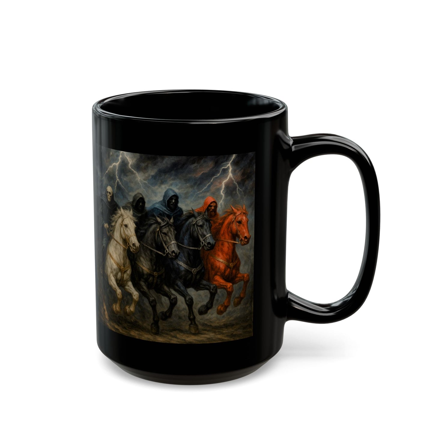 Black Ceramic Mug – Four Horsemen Apocalypse Artwork (11oz & 15oz)
