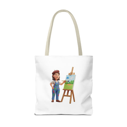 Artist Tote Bag — Painter with Easel Illustrated AOP Tote