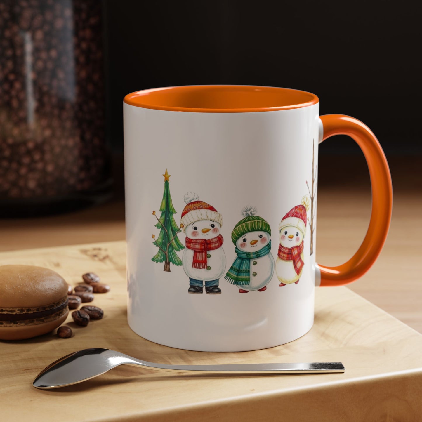 Christmas Snowman Mug — Cute Holiday Coffee Cup with Festive Tree & Snowmen (11/15oz)