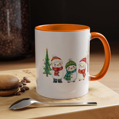 Christmas Snowman Mug — Cute Holiday Coffee Cup with Festive Tree & Snowmen (11/15oz)