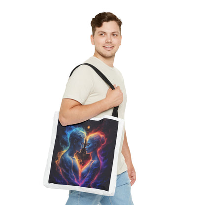 Cosmic Lovers Tote Bag — Neon Fire & Ice Couple Art AOP Tote