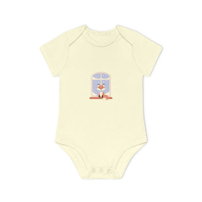 Baby Bodysuit — Cozy Fox by the Window Organic Short Sleeve Baby Onesie