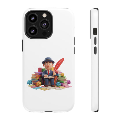 iPhone Phone Case — Cute Writer Sitting on Books with Feather Pen