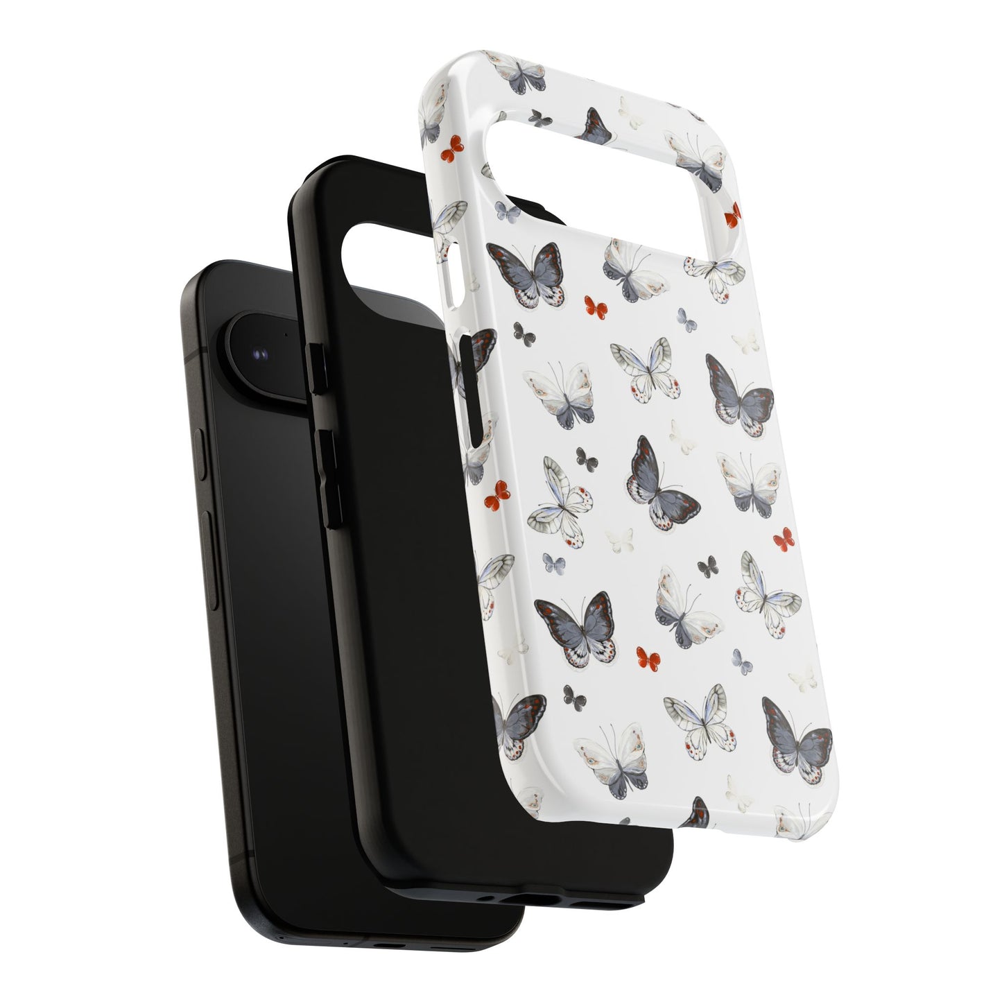 Google Butterfly Pattern Tough Phone Case — White Floral Protective Cover
