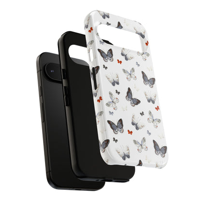 Google Butterfly Pattern Tough Phone Case — White Floral Protective Cover