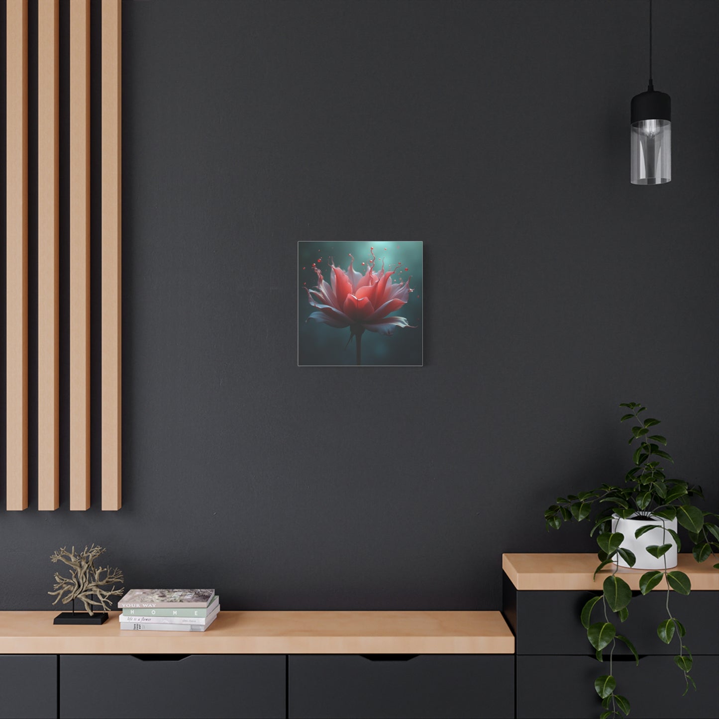 Red Lotus Matte Canvas Wall Art — Stretched 1.25" Floral Print