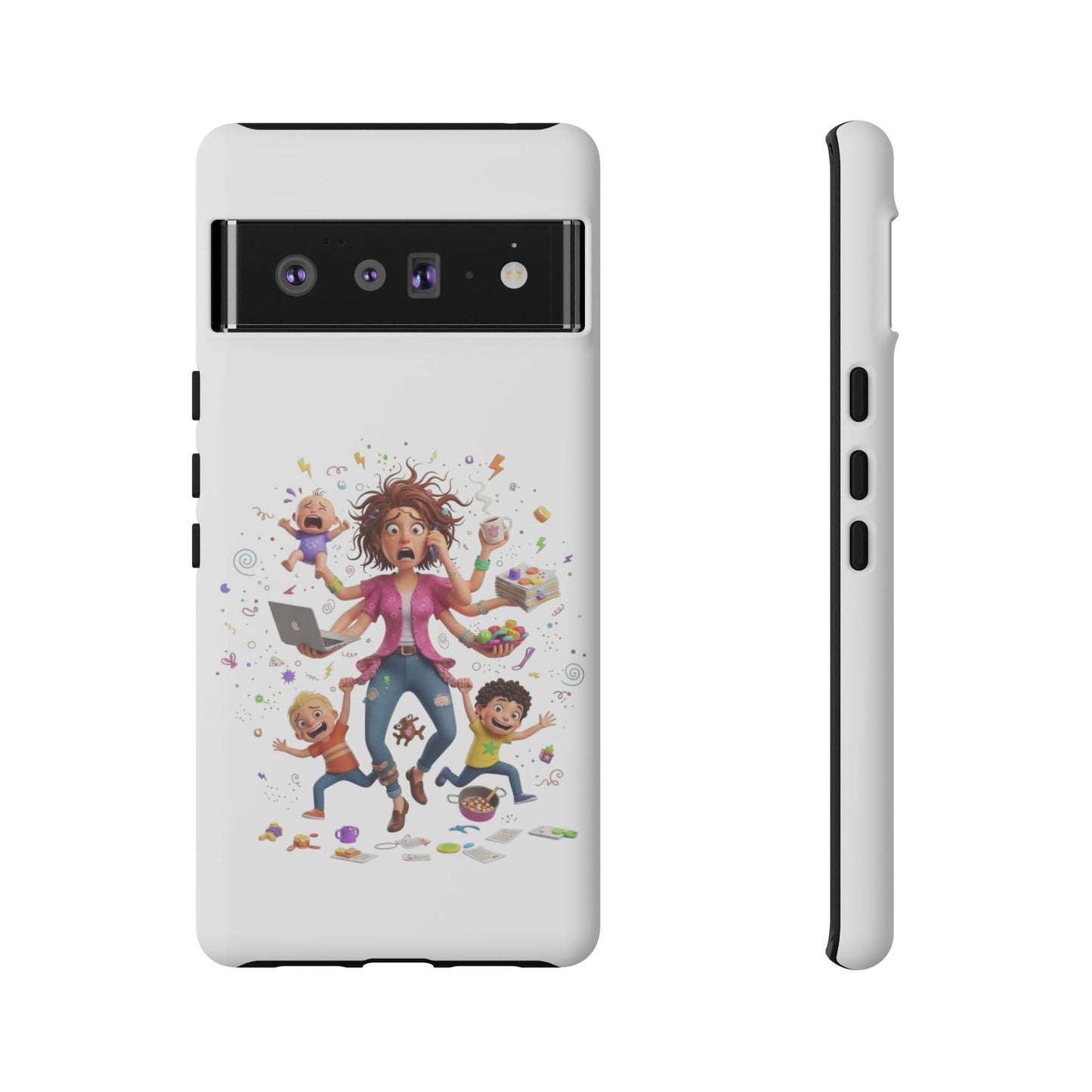 Funda para Google Phone - Diseño de caricatura de mamá frenética (Vida de mamá caótica y divertida)