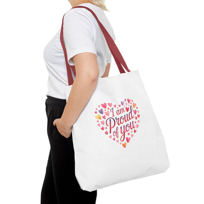 Tote Bag — "I Am Proud of You" Heart Print Tote | Encouragement Gift for Loved Ones