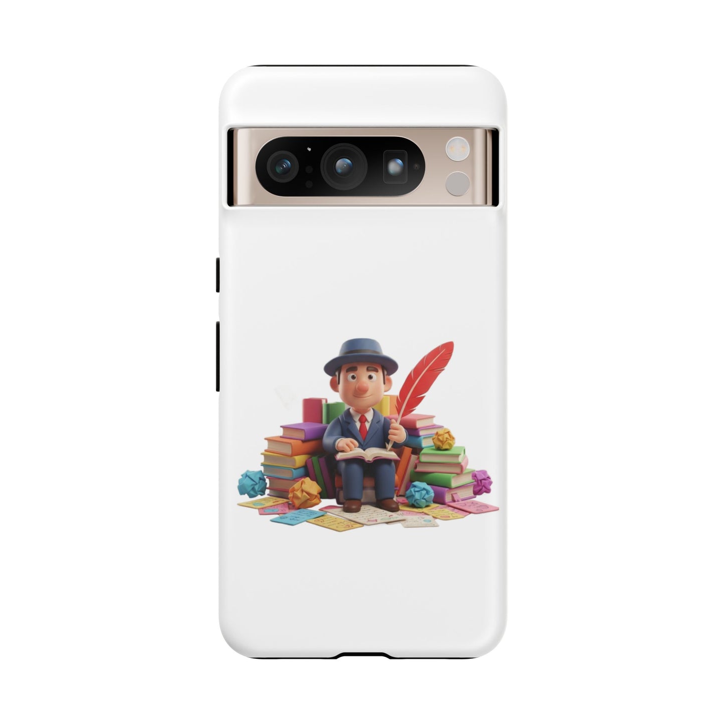 Google Author's Journey Phone Case — Cute Writer Illustration, Books & Quill Protective Cover
