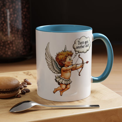 Cupid Coffee Mug — Vintage Cherub Saying "There goes another idiot!" Accent Mug