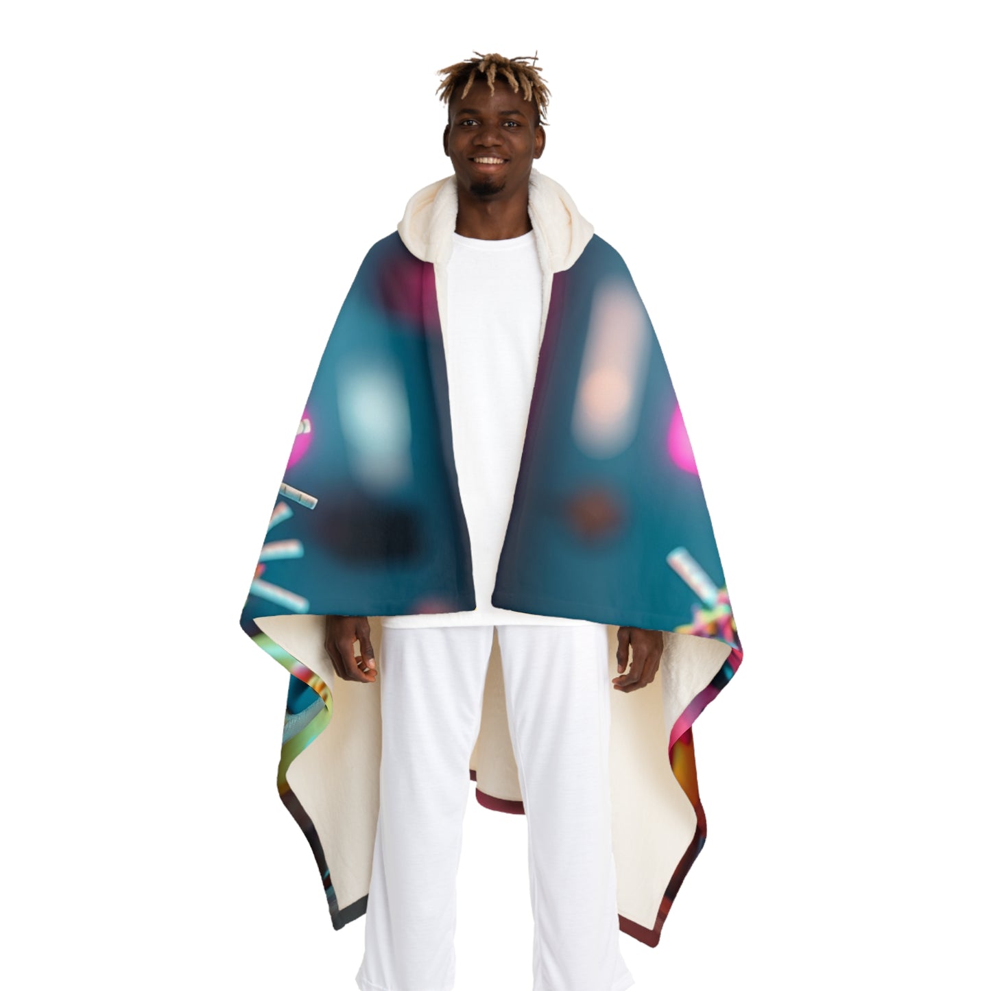 Hooded Sherpa Blanket — Colorful Cartoon Creatures Cozy Throw