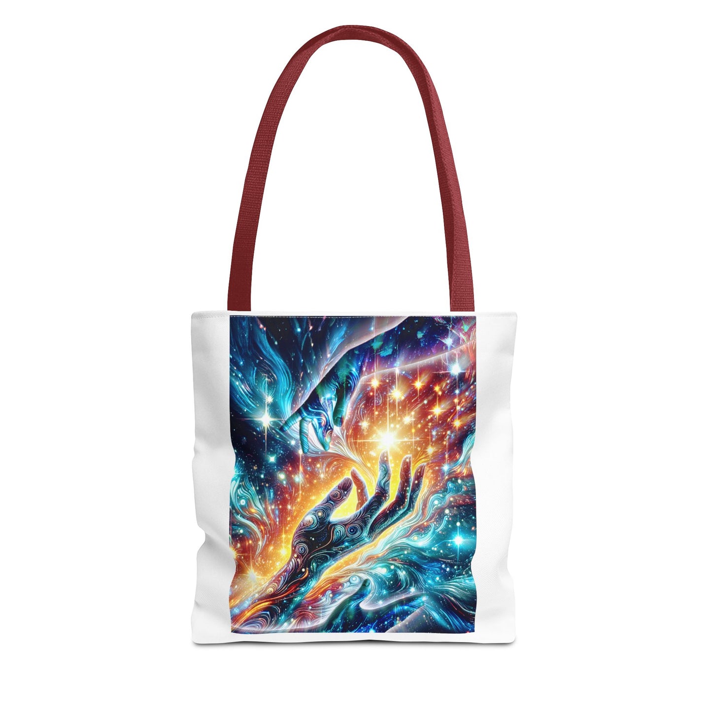 Cosmic Hands Tote Bag — Vibrant Galaxy Art Tote for Everyday, Beach & Gifts
