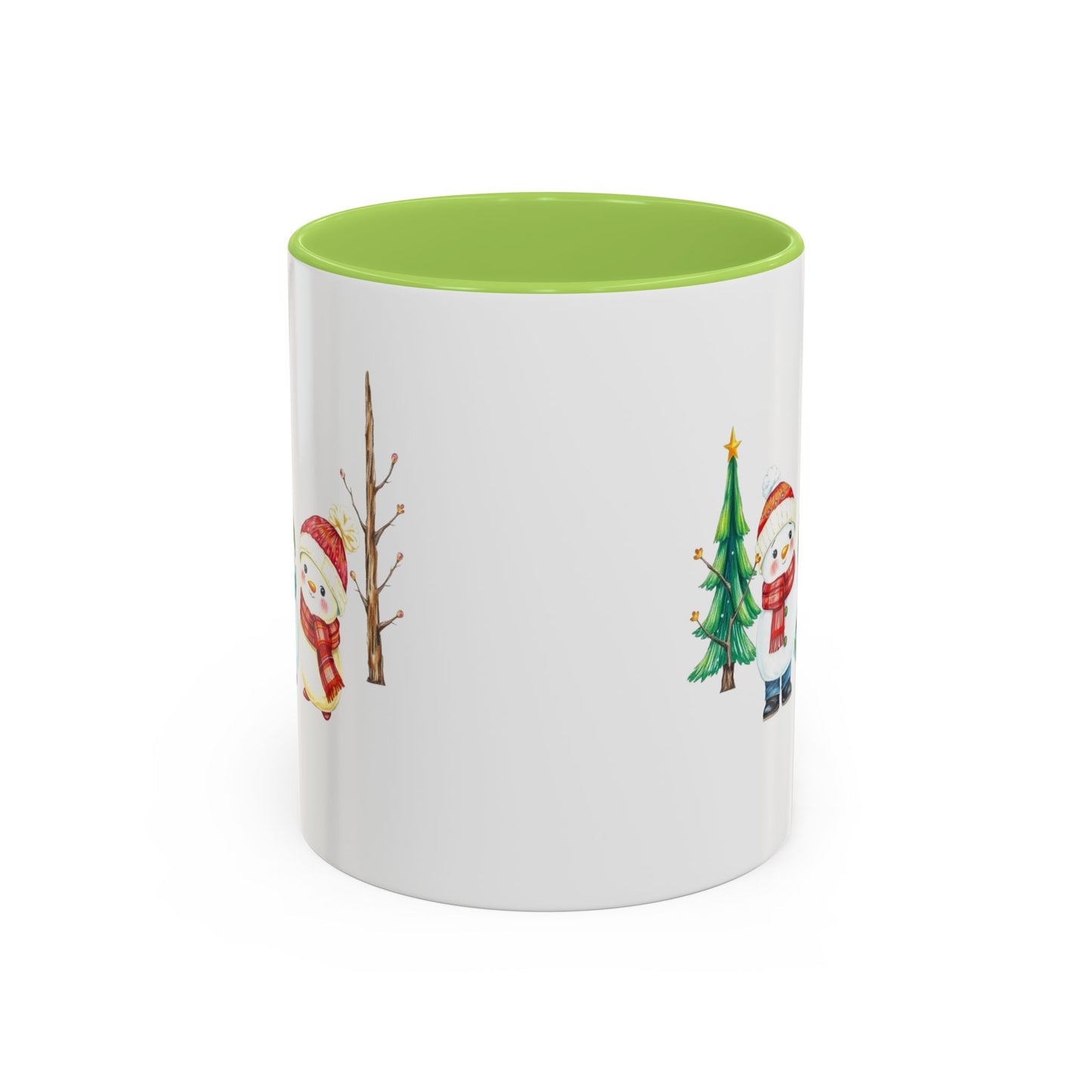 Christmas Snowman Mug — Cute Holiday Coffee Cup with Festive Tree & Snowmen (11/15oz)