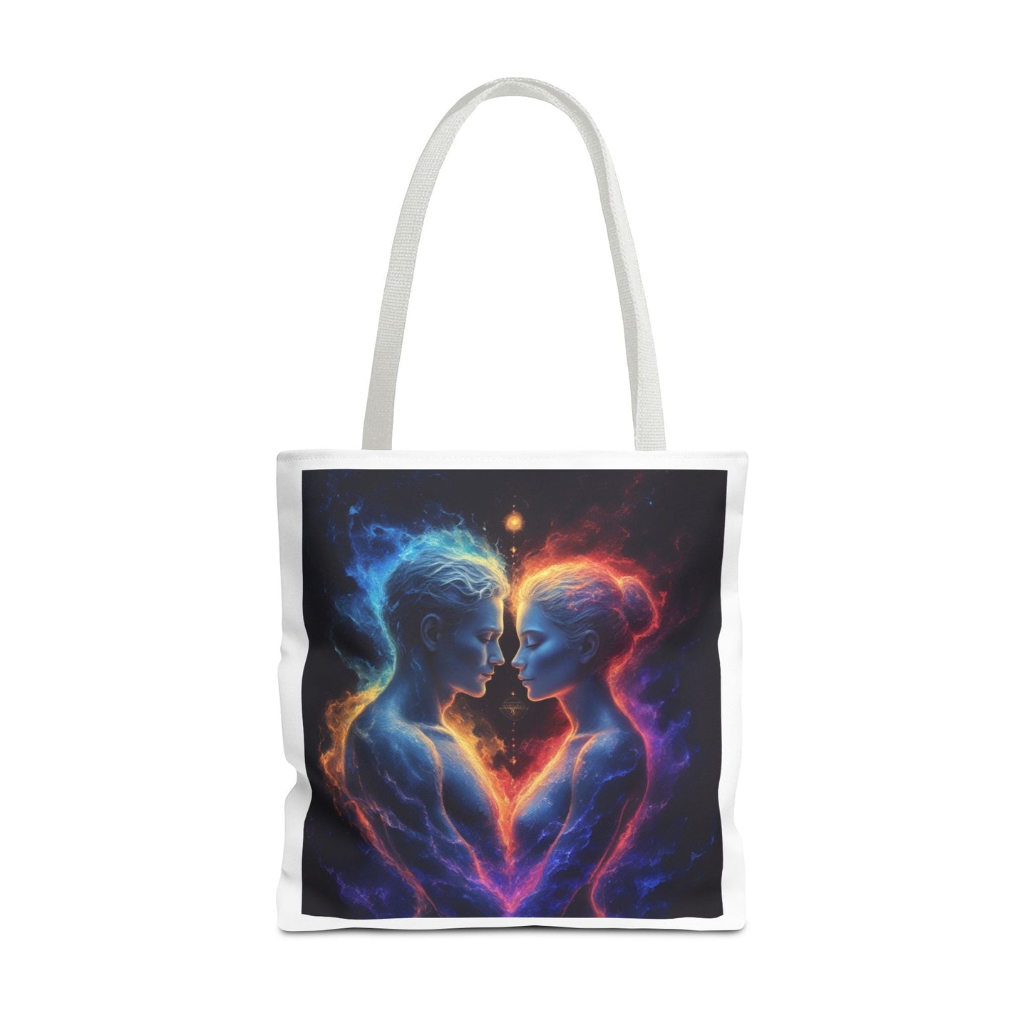 Cosmic Lovers Tote Bag — Neon Fire & Ice Couple Art AOP Tote