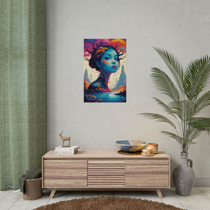Surreal Blue Goddess Rolled Poster — Fantasy Landscape Art Print