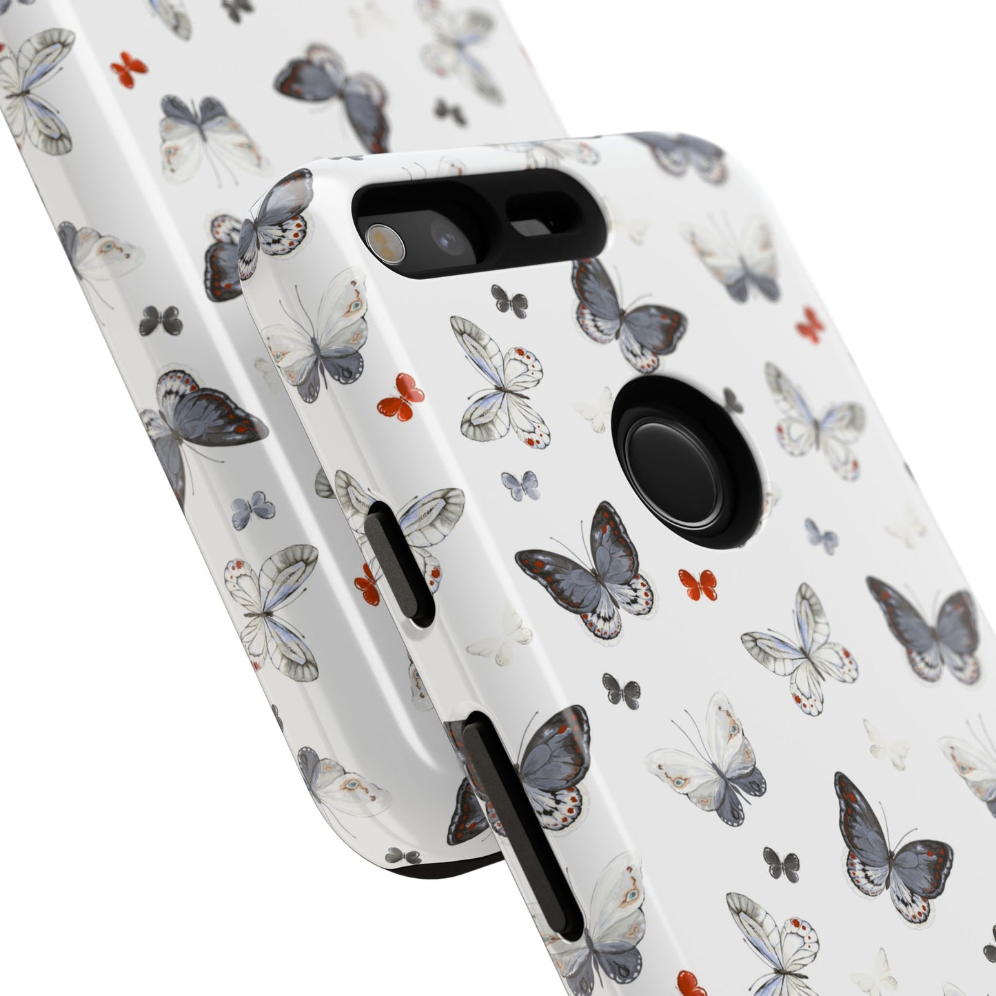 Google Butterfly Pattern Tough Phone Case — White Floral Protective Cover
