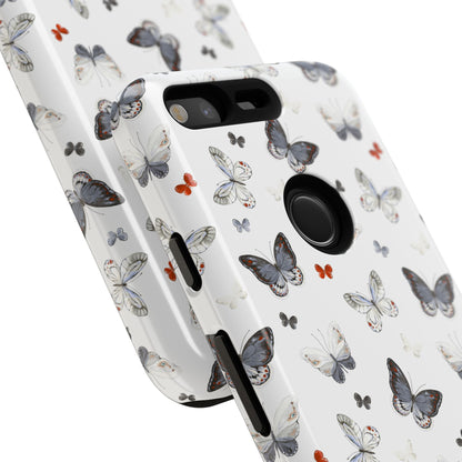 Google Butterfly Pattern Tough Phone Case — White Floral Protective Cover