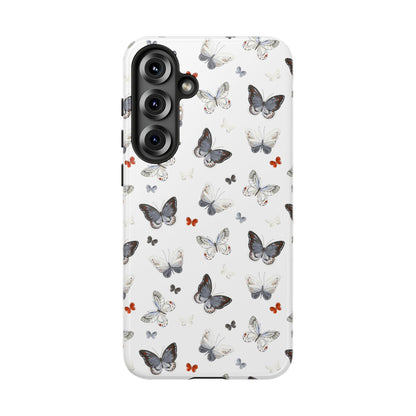 Funda para Samsung con diseño de mariposas: elegante funda protectora monocromática con detalles en rojo