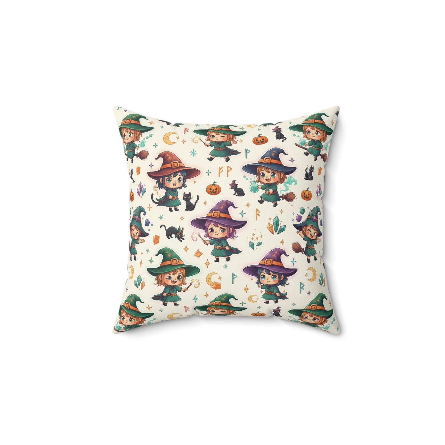 Cute Witch Pattern Decorative Throw Pillow – Halloween Kids Room Accent