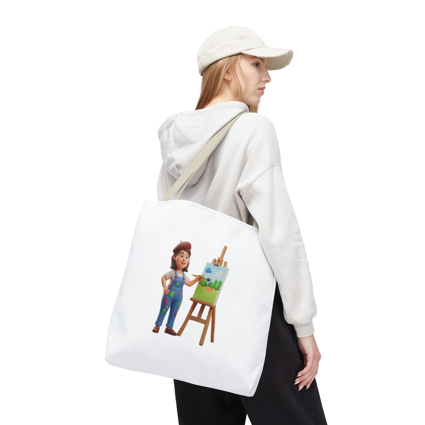 Artist Tote Bag — Painter with Easel Illustrated AOP Tote