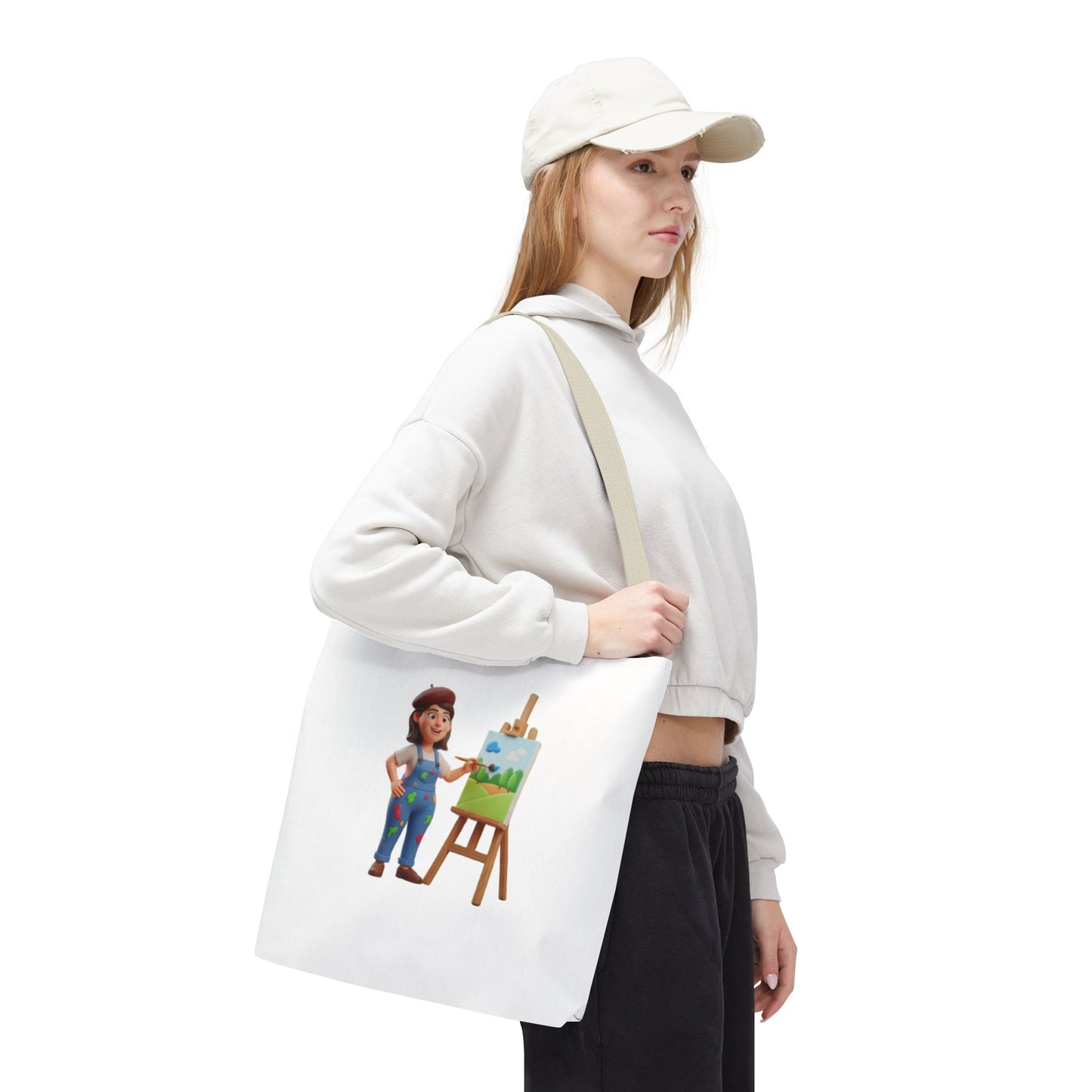Artist Tote Bag — Painter with Easel Illustrated AOP Tote