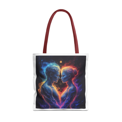 Cosmic Lovers Tote Bag — Neon Fire & Ice Couple Art AOP Tote