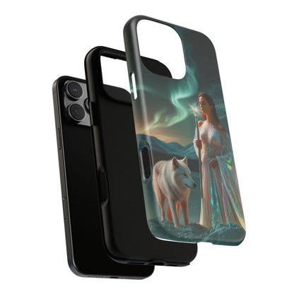 iPhone Mystic Guardian Phone Case — Aurora Wolf Woman Protective Cover